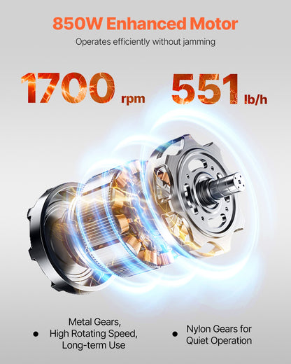 Meat Cutter Machine, 850W Meat Slicer, 551 lb/h Commercial Meat Cutting Machine Stainless Steel, 5 mm Thickness, Detachable Blades, Electric Food Slicer for Home Kitchen Restaurant Supermarket