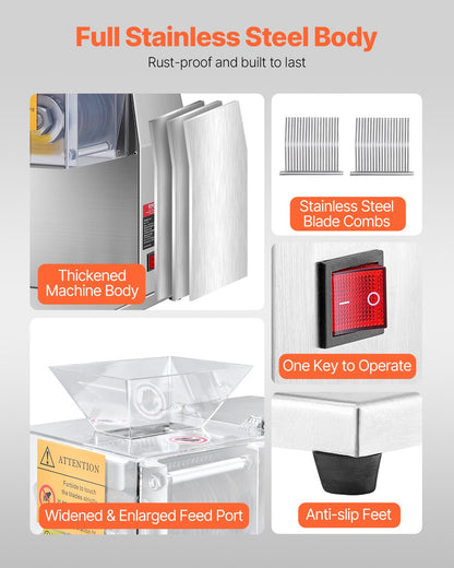 Meat Cutter Machine, 850W Meat Slicer, 551 lb/h Commercial Meat Cutting Machine Stainless Steel, 5 mm Thickness, Detachable Blades, Electric Food Slicer for Home Kitchen Restaurant Supermarket