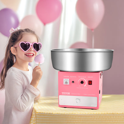 Elektrische Zuckerwattemaschine, 1000 W, professionelle Zuckerwattemaschine mit 52 cm Edelstahlschüssel, Zuckerlöffel und Schublade, einfache Anwendung zu Hause, ideal für Kindergeburtstage und Familienfeiern, rosa
