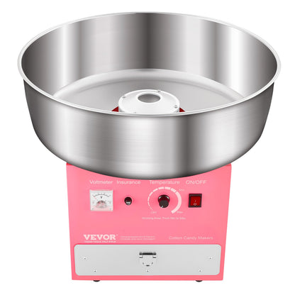 Elektrische Zuckerwattemaschine, 1000 W, professionelle Zuckerwattemaschine mit 52 cm Edelstahlschüssel, Zuckerlöffel und Schublade, einfache Anwendung zu Hause, ideal für Kindergeburtstage und Familienfeiern, rosa