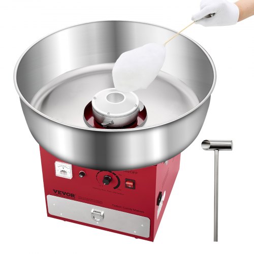 Elektrische Zuckerwattemaschine, 1000 W, professionelle Zuckerwattemaschine mit 52 cm Edelstahlschüssel, Zuckerlöffel und Schublade, einfache Anwendung zu Hause, ideal für Kindergeburtstage und Familienfeiern, Rot