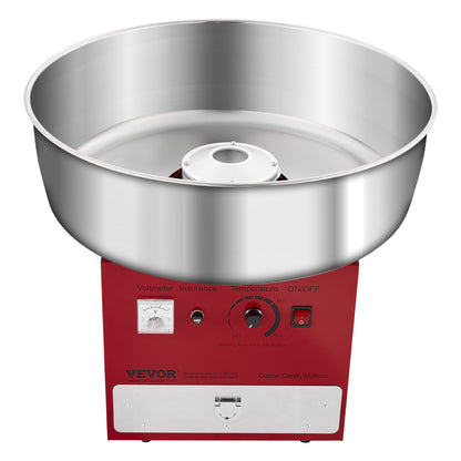 Elektrische Zuckerwattemaschine, 1000 W, professionelle Zuckerwattemaschine mit 52 cm Edelstahlschüssel, Zuckerlöffel und Schublade, einfache Anwendung zu Hause, ideal für Kindergeburtstage und Familienfeiern, Rot