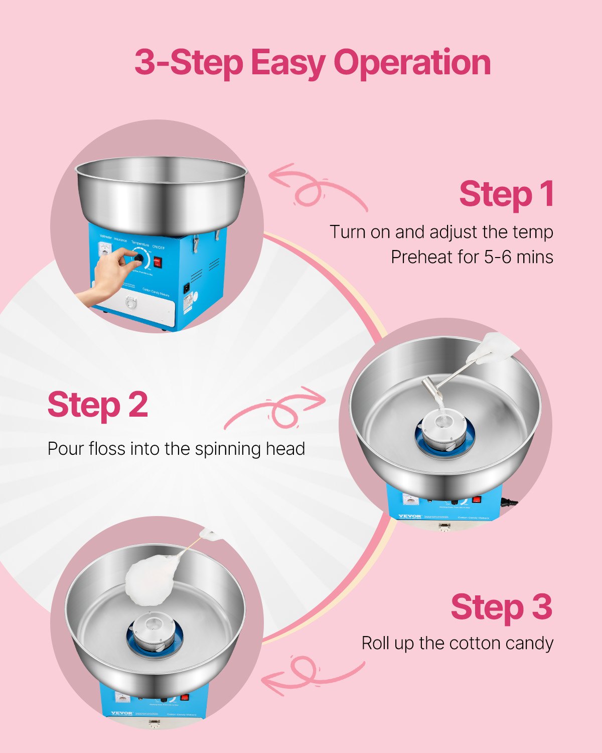 Elektrische Zuckerwattemaschine, 1000 W, professionelle Zuckerwattemaschine mit 52 cm Edelstahlschüssel, Zuckerlöffel und Schublade, einfache Anwendung zu Hause, ideal für Kindergeburtstage und Familienfeiern, blau