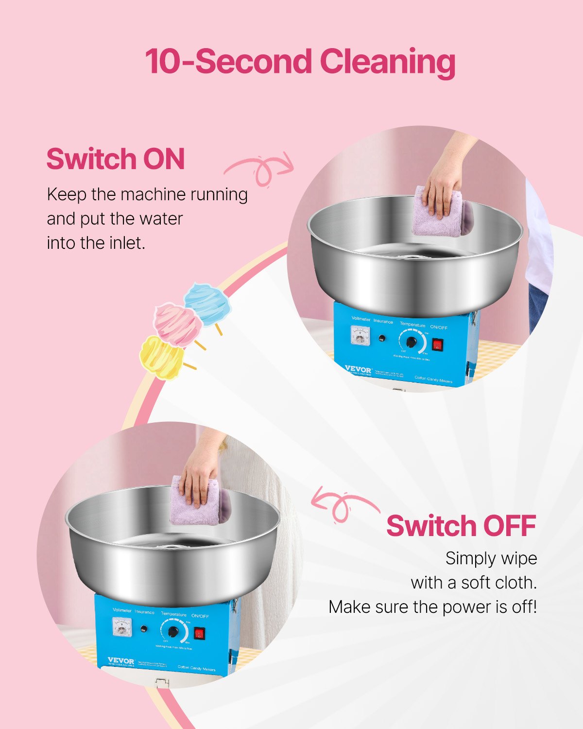 Elektrische Zuckerwattemaschine, 1000 W, professionelle Zuckerwattemaschine mit 52 cm Edelstahlschüssel, Zuckerlöffel und Schublade, einfache Anwendung zu Hause, ideal für Kindergeburtstage und Familienfeiern, blau