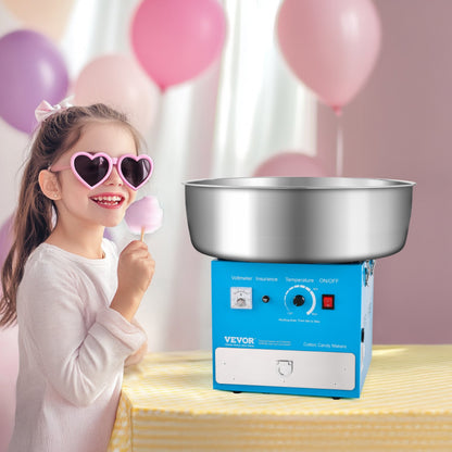 Elektrische Zuckerwattemaschine, 1000 W, professionelle Zuckerwattemaschine mit 52 cm Edelstahlschüssel, Zuckerlöffel und Schublade, einfache Anwendung zu Hause, ideal für Kindergeburtstage und Familienfeiern, blau