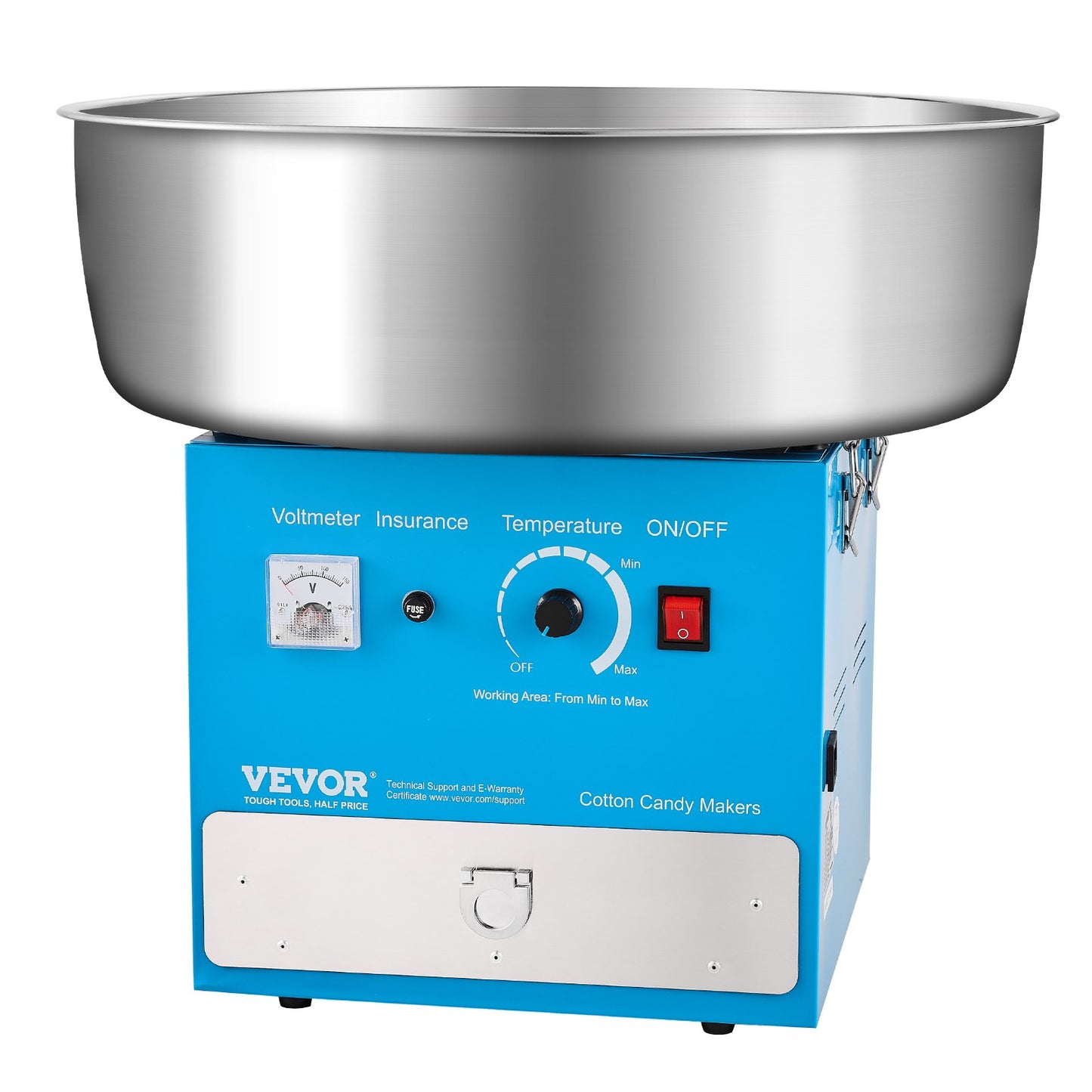 Elektrische Zuckerwattemaschine, 1000 W, professionelle Zuckerwattemaschine mit 52 cm Edelstahlschüssel, Zuckerlöffel und Schublade, einfache Anwendung zu Hause, ideal für Kindergeburtstage und Familienfeiern, blau