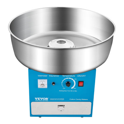 Elektrische Zuckerwattemaschine, 1000 W, professionelle Zuckerwattemaschine mit 52 cm Edelstahlschüssel, Zuckerlöffel und Schublade, einfache Anwendung zu Hause, ideal für Kindergeburtstage und Familienfeiern, blau