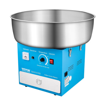 Elektrische Zuckerwattemaschine, 1000 W, professionelle Zuckerwattemaschine mit 52 cm Edelstahlschüssel, Zuckerlöffel und Schublade, einfache Anwendung zu Hause, ideal für Kindergeburtstage und Familienfeiern, blau