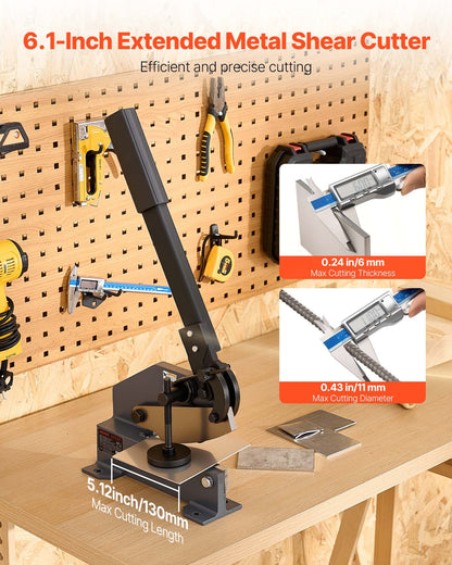 Blechschere, 155 mm, manuelle Blechschere, robuste Montageausführung mit massivem Stahlrahmen, hohe Präzision, verlängerter Griff zum Schneiden von Stahl, Kupfer, Bewehrungsstahl und Aluminium