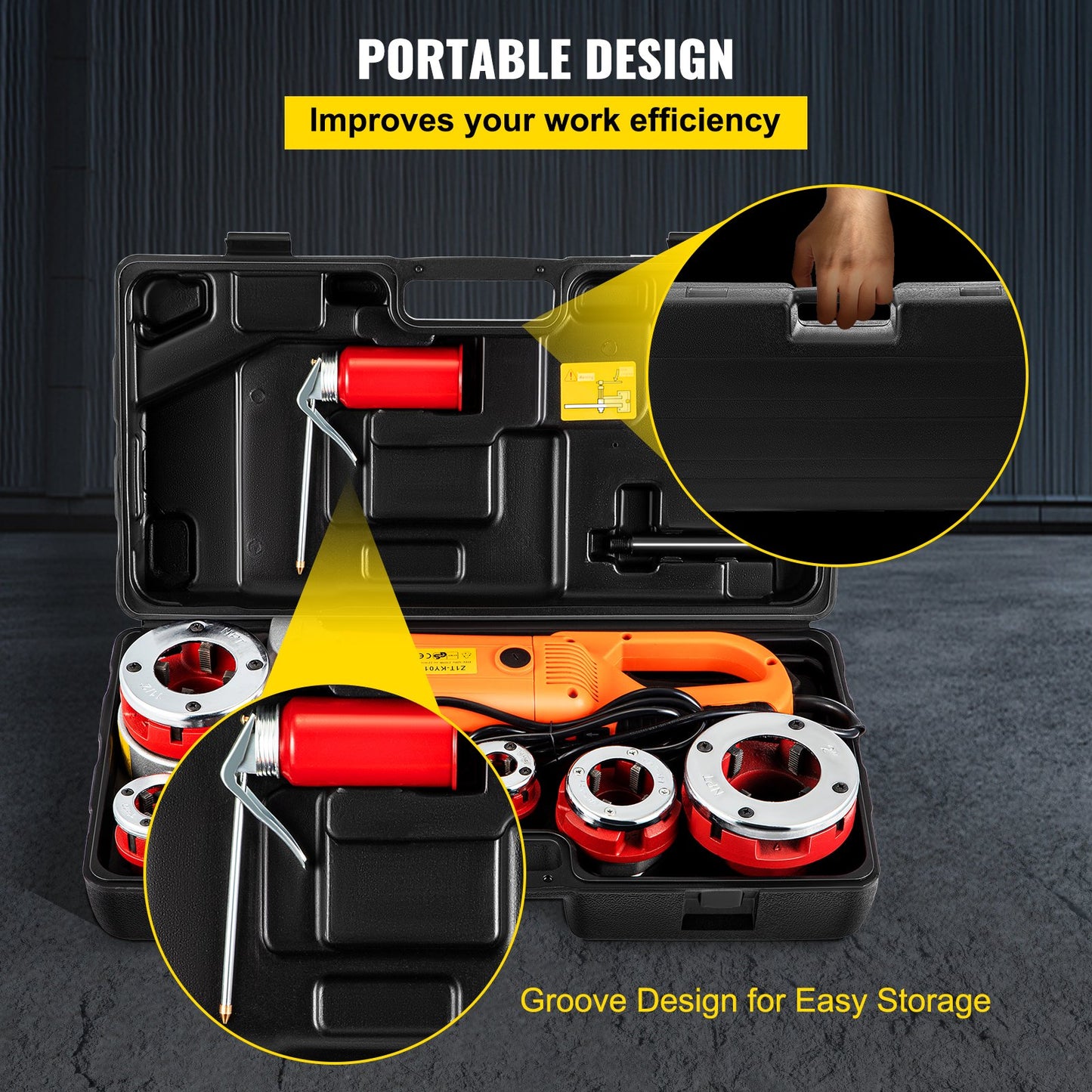 Elektrische Rohrschneidmaschine, 2300 W, robustes Handantriebsset, 220 V, tragbare Rohrschneidmaschine mit 6 Schneideinsätzen (1,27–5,1 cm)