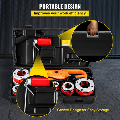 Elektrische Rohrschneidmaschine, 2300 W, robustes Handantriebsset, 220 V, tragbare Rohrschneidmaschine mit 6 Schneideinsätzen (1,27–5,1 cm)