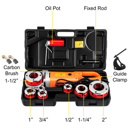 Elektrische Rohrschneidmaschine, 2300 W, robustes Handantriebsset, 220 V, tragbare Rohrschneidmaschine mit 6 Schneideinsätzen (1,27–5,1 cm)