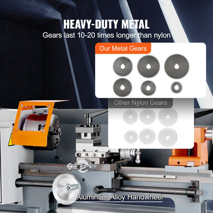 Metal Lathe Machine, 7'' x 13.78'', Precision Benchtop Power Metal Lathe, 0-2200 RPM Continuously Variable Speed, 500W Brush Motor Metal Gears, with Tool Box for Processing Precision Parts