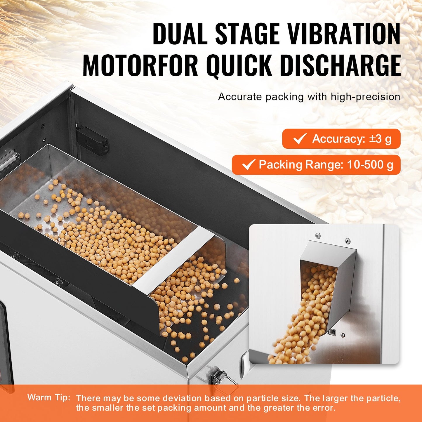 Powder Filling Machine, 0.022-1.1lbs/10-500g, Automatic Intelligent Particle Weighing Filling Machine, Bottle Bag Powder Filler Particle Dispenser for Tea Seeds Grains Powder Flour Beans Glitter