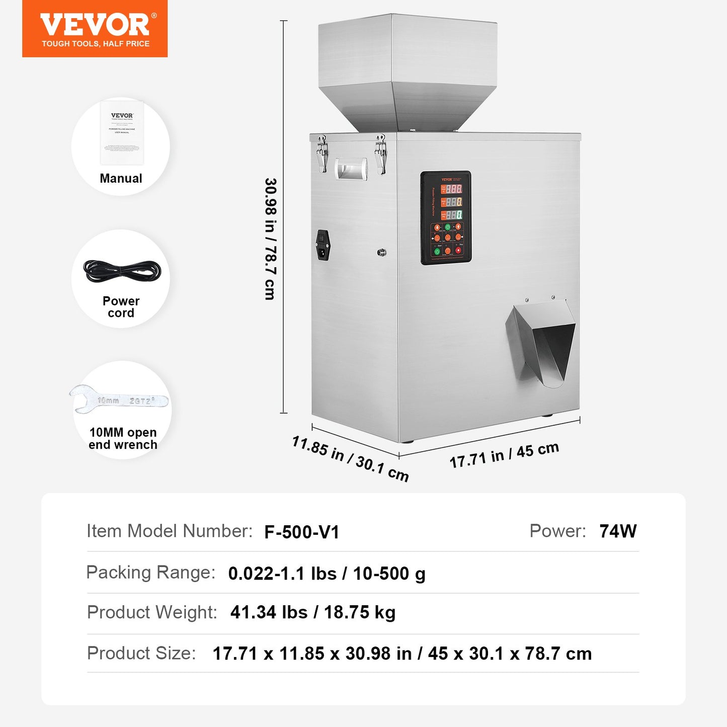 Powder Filling Machine, 0.022-1.1lbs/10-500g, Automatic Intelligent Particle Weighing Filling Machine, Bottle Bag Powder Filler Particle Dispenser for Tea Seeds Grains Powder Flour Beans Glitter