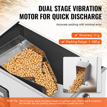 Powder Filling Machine, 0.002-0.22lbs/1-100g, Automatic Intelligent Particle Weighing Filling Machine, Bottle Bag Powder Filler Particle Dispenser for Tea Seeds Grains Powder Flour Beans Glitter