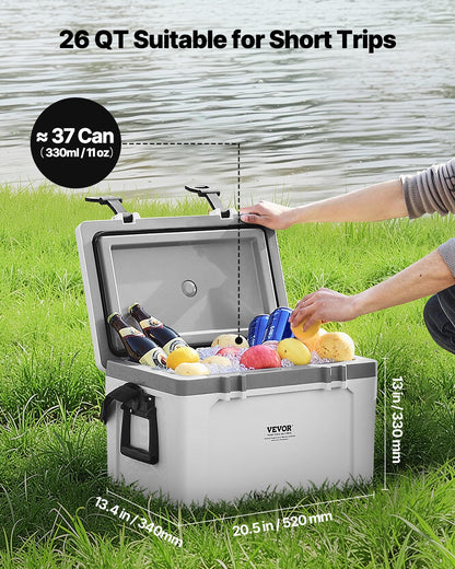 Portable Cooler, 26 QT Hard Cooler with Ice Retention, Heavy-Duty Handles and Strap, Lightweight Rigid Material Insulated Portable Cooler, Suitable for Family Picnics and Short Trips