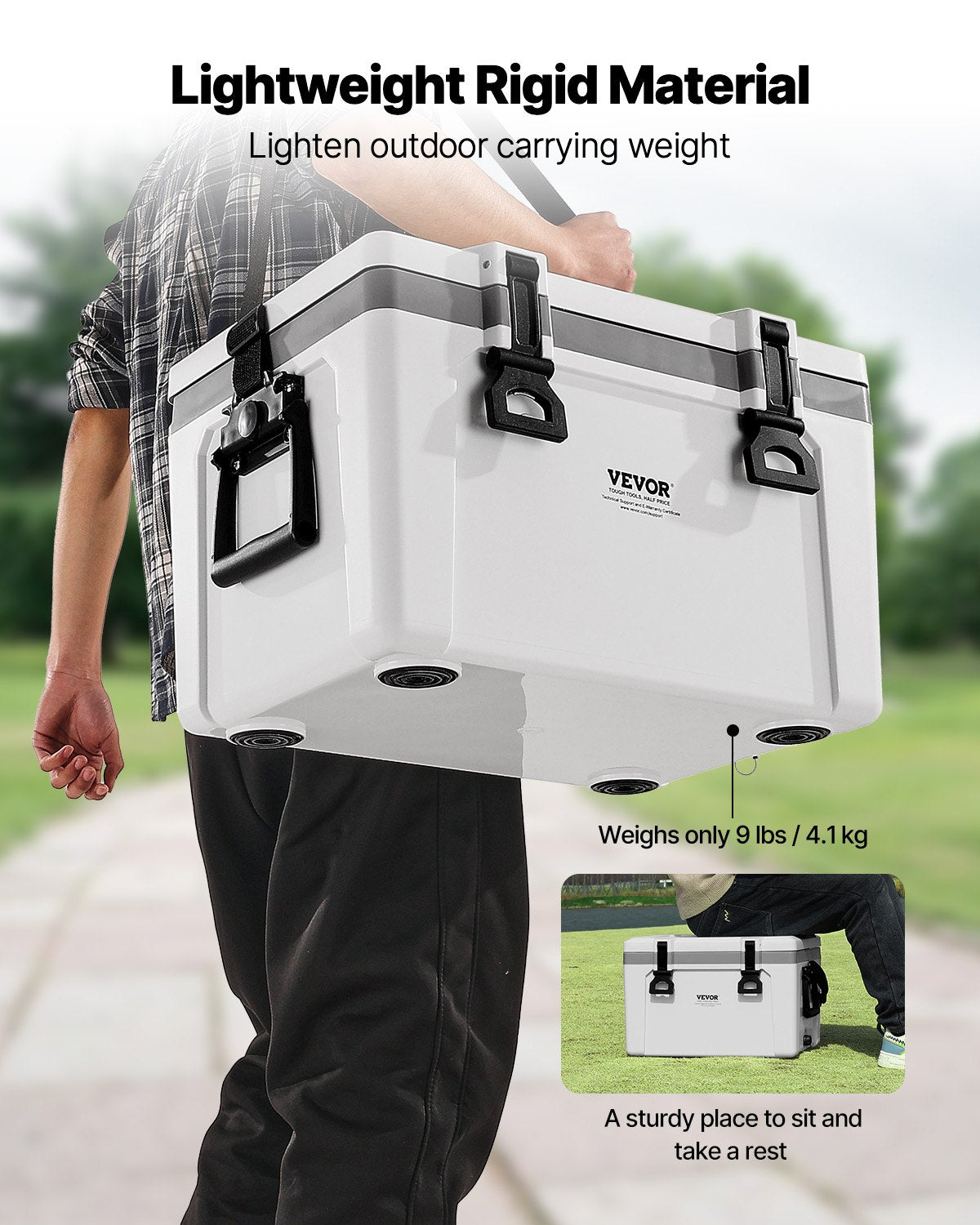 Portable Cooler, 26 QT Hard Cooler with Ice Retention, Heavy-Duty Handles and Strap, Lightweight Rigid Material Insulated Portable Cooler, Suitable for Family Picnics and Short Trips