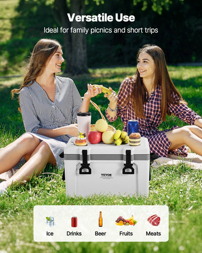 Portable Cooler, 26 QT Hard Cooler with Ice Retention, Heavy-Duty Handles and Strap, Lightweight Rigid Material Insulated Portable Cooler, Suitable for Family Picnics and Short Trips