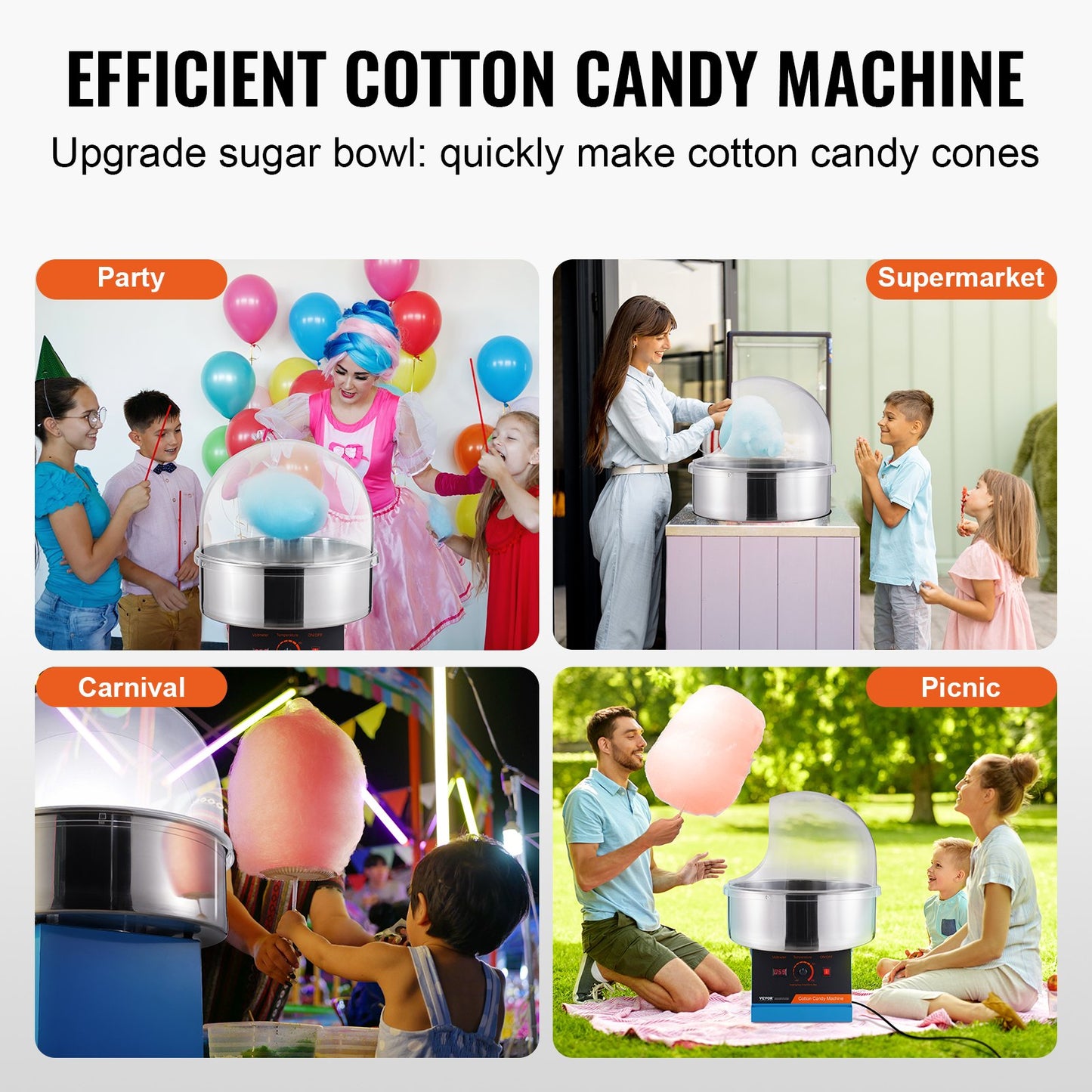 Electric Cotton Candy Machine, 1000W Candy Floss Maker, Commercial Cotton Candy Machine with Cover, Stainless Steel Bowl, and Sugar Scoop, Perfect for Home Kids Birthday, Family Party (Blue)