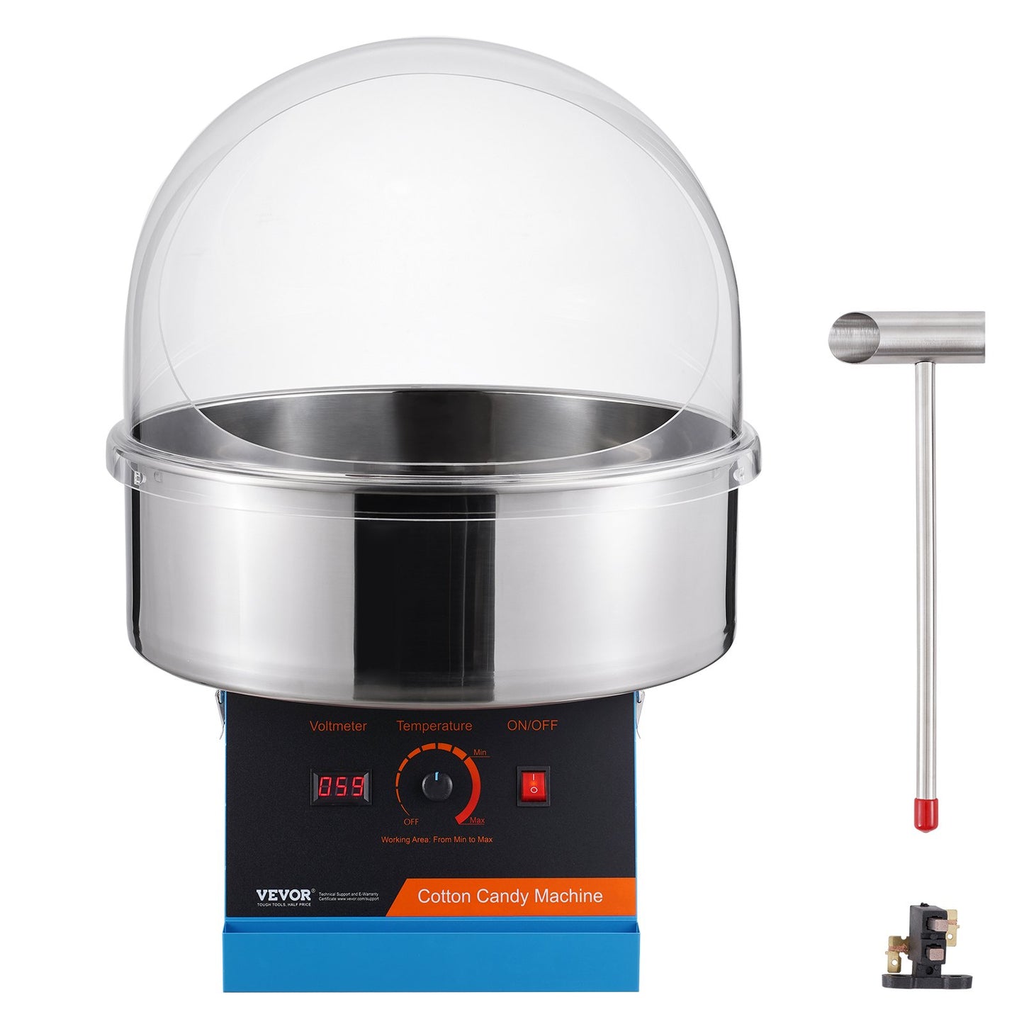 Electric Cotton Candy Machine, 1000W Candy Floss Maker, Commercial Cotton Candy Machine with Cover, Stainless Steel Bowl, and Sugar Scoop, Perfect for Home Kids Birthday, Family Party (Blue)