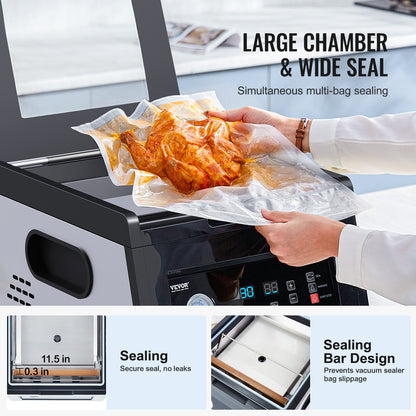 Chamber Vacuum Sealer, 380W Vacuum Pump Power, Sealing Bag Packing Machine for Wet Foods, Meat, Compact Design with 290 mm Sealing Length, Ideal Commercial Sealer for Professional and Home Use