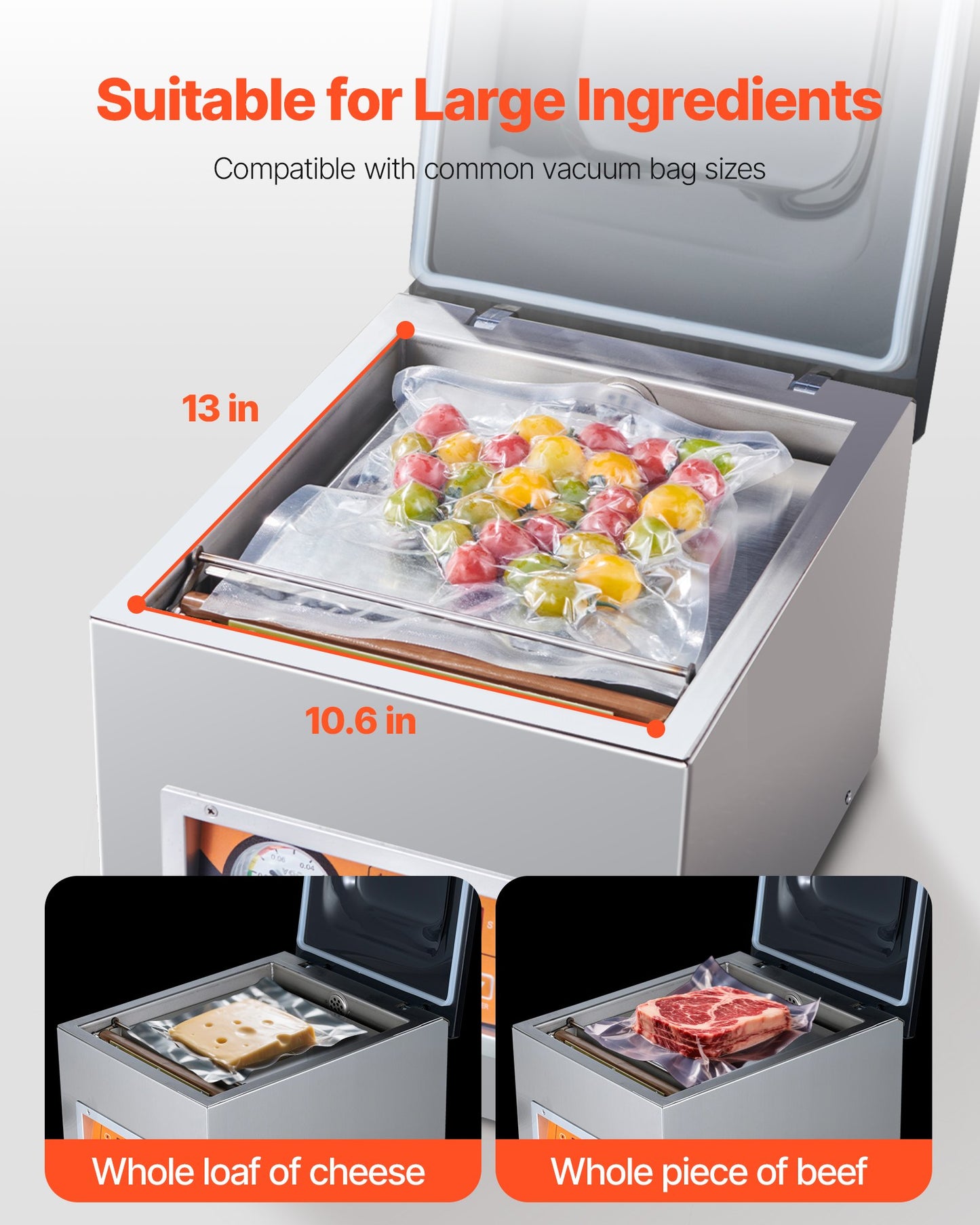 Chamber Vacuum Sealer, 260W Sealing Power, Vacuum Packing Machine for Wet Foods, Meats, Marinades and More, Compact Size with 260 mm Sealing Length, Applied in Home Kitchen and Commercial Use