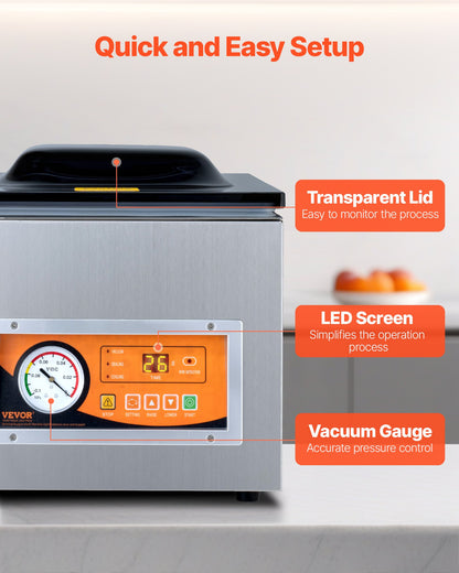 Chamber Vacuum Sealer, 260W Sealing Power, Vacuum Packing Machine for Wet Foods, Meats, Marinades and More, Compact Size with 260 mm Sealing Length, Applied in Home Kitchen and Commercial Use