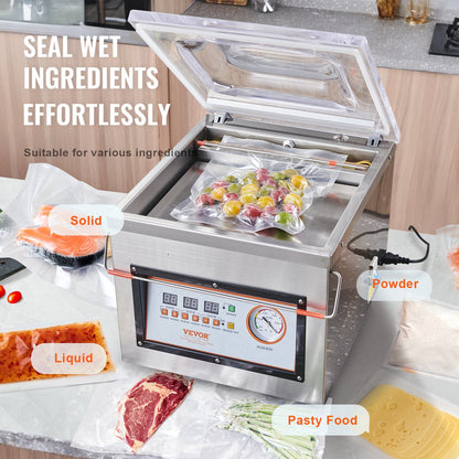 Chamber Vacuum Sealer, 320W Sealing Power, Vacuum Packing Machine for Wet Foods, Meats, Marinades and More, Compact Size with 320 mm Sealing Length, Applied in Home Kitchen and Commercial Use