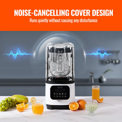 Professional Blender with Shield, Commercial Countertop Blenders, 68 oz Plastic Jar Blender Combo, Stainless Steel 9 Speed & 5 Functions Blender, for Shakes, Smoothies, Peree, and Crush Ice, White