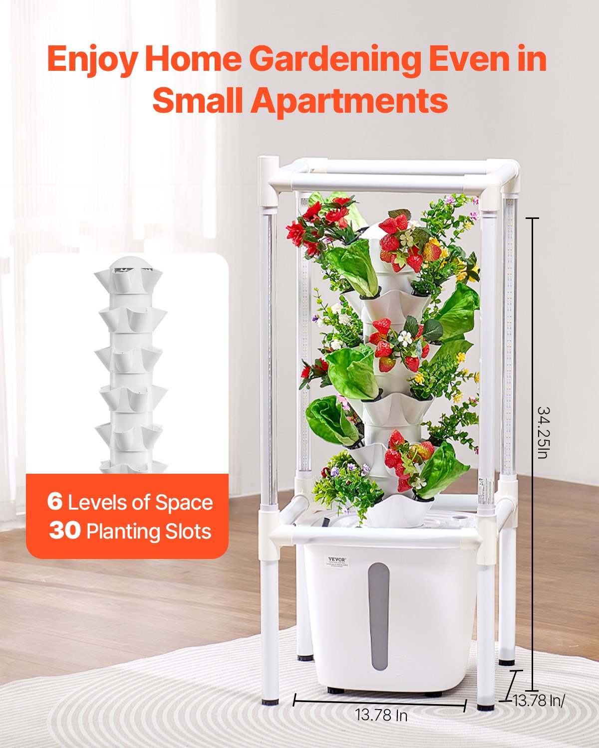 Hydroponic Growing System with Grow Light, 30 Pods Vertical 6 Tiers Hydroponic Tower, Home Hydronic Garden with Water Pump, Plants Germination Kit for Indoor Herbs, Fruits and Vegetables
