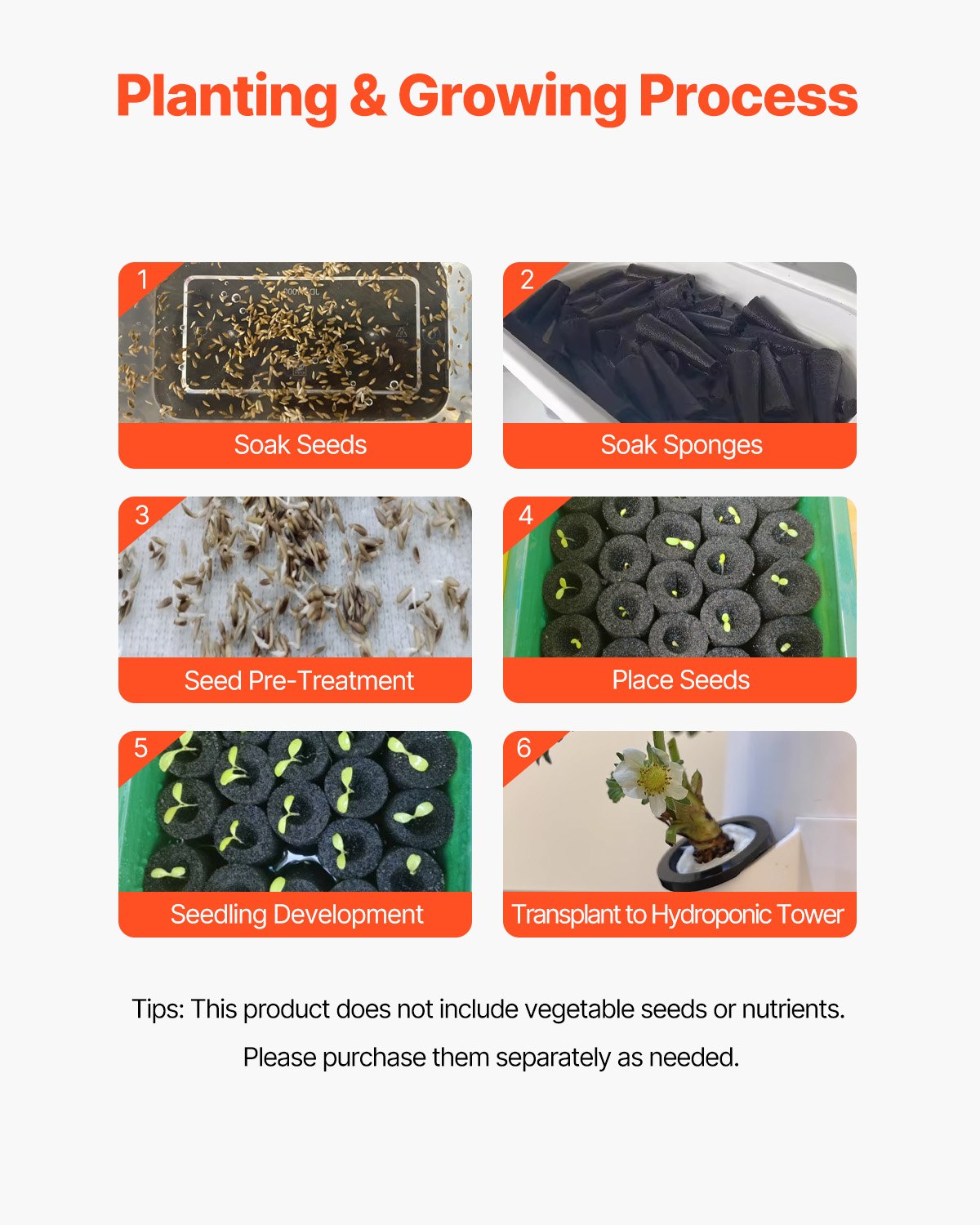 Hydroponic Growing System with Grow Light, 30 Pods Vertical 6 Tiers Hydroponic Tower, Home Hydronic Garden with Water Pump, Plants Germination Kit for Indoor Herbs, Fruits and Vegetables