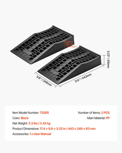 Car Ramps, 2 PCS 9072 kg GVW Capacity, 66 mm Lift Height, Portable Low Profile Car Service Ramps for Home Garage Maintenance & Oil Changes, Heavy Duty for Low Chassis Vehicle & Support Jack