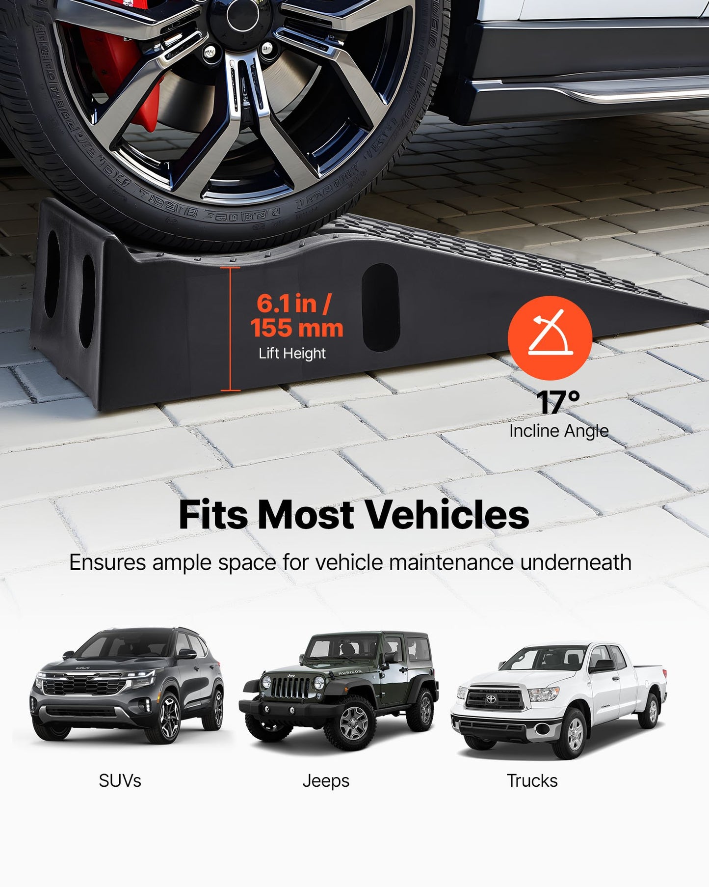Autoauffahrrampen, 2 Stück, Tragkraft 5897 kg, Hubhöhe 155 mm, tragbare, hohe Autoauffahrrampen für Wartung und Ölwechsel in der heimischen Garage, robust für Reparaturen an Lkw und SUVs, schwarz