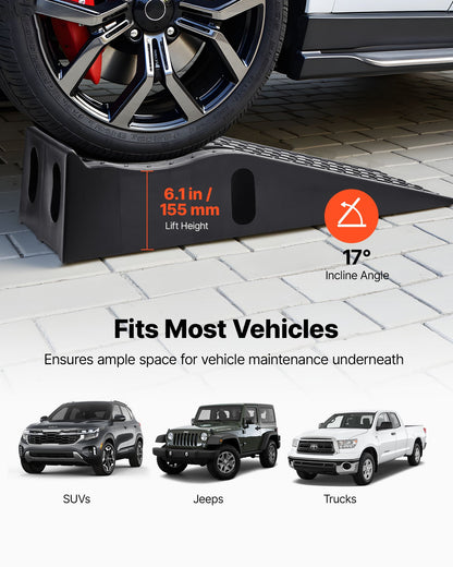 Autoauffahrrampen, 2 Stück, Tragkraft 5897 kg, Hubhöhe 155 mm, tragbare, hohe Autoauffahrrampen für Wartung und Ölwechsel in der heimischen Garage, robust für Reparaturen an Lkw und SUVs, schwarz