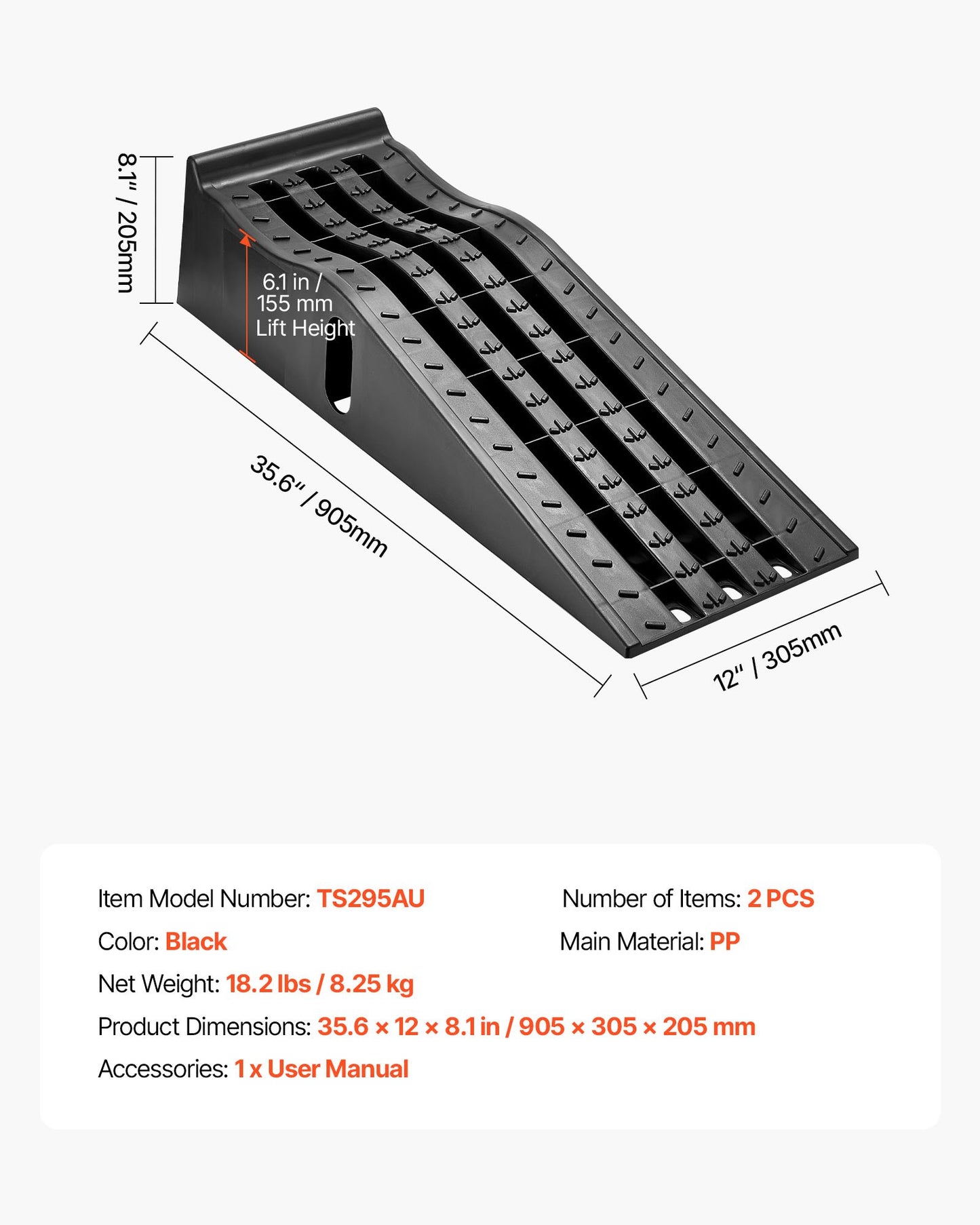 Autoauffahrrampen, 2 Stück, Tragkraft 5897 kg, Hubhöhe 155 mm, tragbare, hohe Autoauffahrrampen für Wartung und Ölwechsel in der heimischen Garage, robust für Reparaturen an Lkw und SUVs, schwarz
