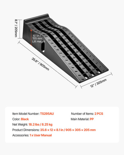 Autoauffahrrampen, 2 Stück, Tragkraft 5897 kg, Hubhöhe 155 mm, tragbare, hohe Autoauffahrrampen für Wartung und Ölwechsel in der heimischen Garage, robust für Reparaturen an Lkw und SUVs, schwarz