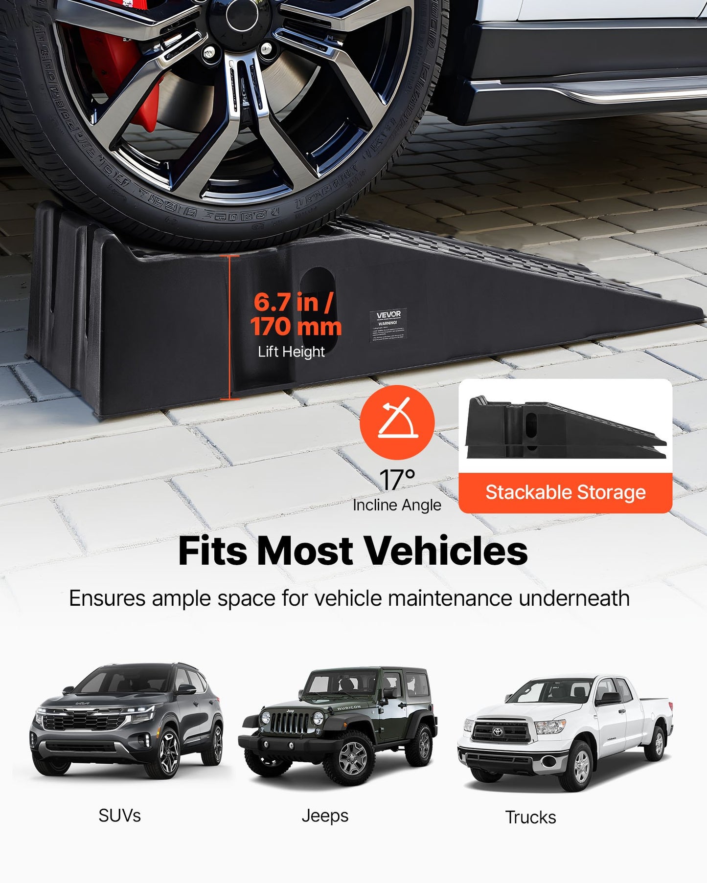 2 Stück Autoauffahrrampen, Tragkraft 7257 kg, Hubhöhe 170 mm, tragbare, hohe Autoauffahrrampen für Wartung und Ölwechsel in der heimischen Garage, robust für Reparaturen an Lkw und SUVs, schwarz