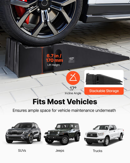 2 Stück Autoauffahrrampen, Tragkraft 7257 kg, Hubhöhe 170 mm, tragbare, hohe Autoauffahrrampen für Wartung und Ölwechsel in der heimischen Garage, robust für Reparaturen an Lkw und SUVs, schwarz