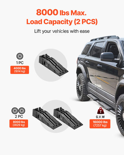 2 Stück Autoauffahrrampen, Tragkraft 7257 kg, Hubhöhe 170 mm, tragbare, hohe Autoauffahrrampen für Wartung und Ölwechsel in der heimischen Garage, robust für Reparaturen an Lkw und SUVs, schwarz