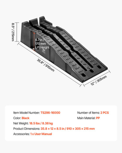 2 Stück Autoauffahrrampen, Tragkraft 7257 kg, Hubhöhe 170 mm, tragbare, hohe Autoauffahrrampen für Wartung und Ölwechsel in der heimischen Garage, robust für Reparaturen an Lkw und SUVs, schwarz