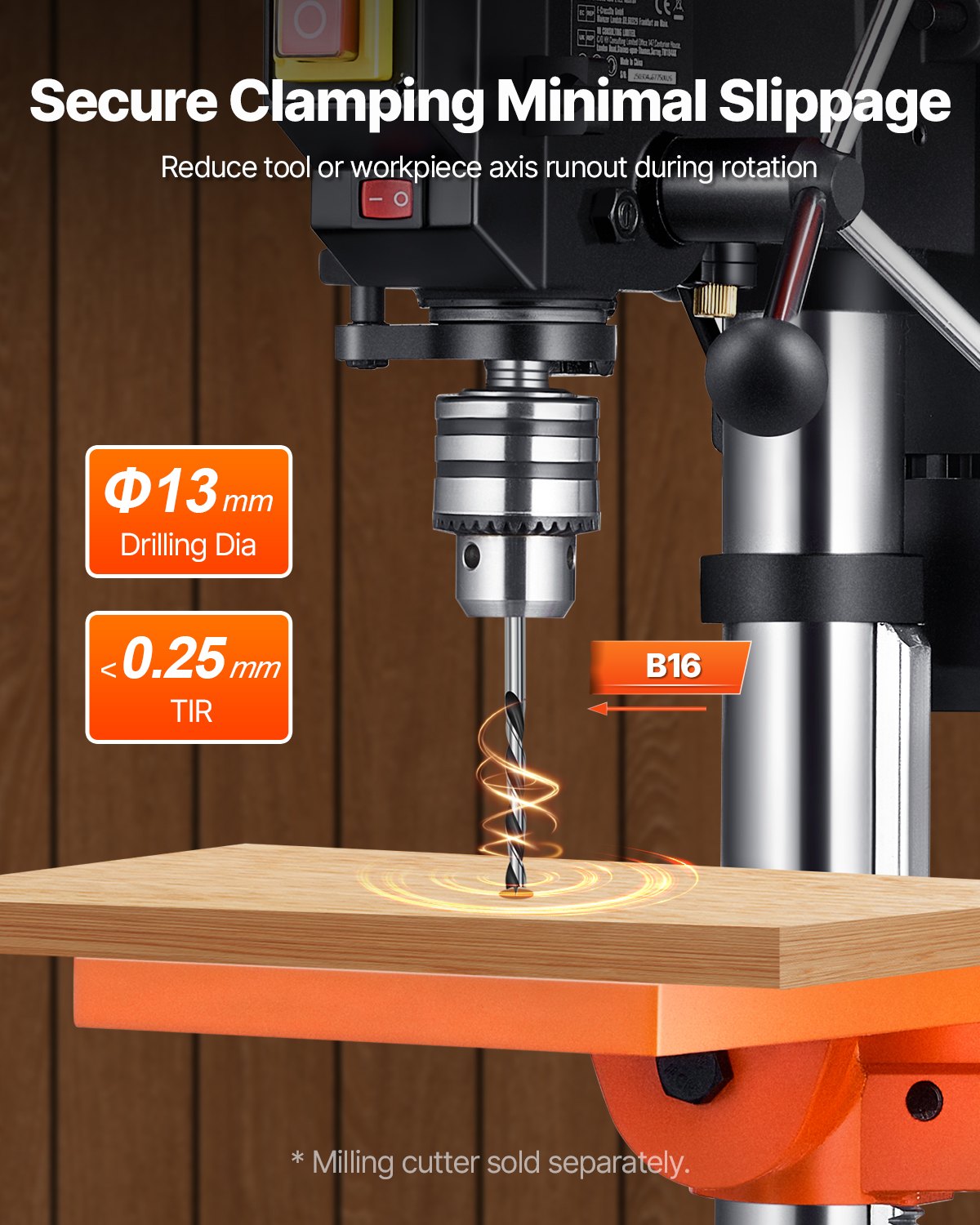 254 mm Benchtop Drill Press, 550W Induction Motor, Tabletop Drilling Machine with 550 / 950 / 1500 / 2000 / 2500 RPM Adjustable Speed, 0-45° Tilting Worktable, X-Ray Positioning, for Wood Metal