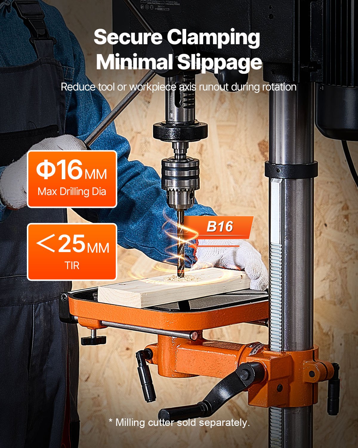 Tischbohrmaschine (304,8 mm), 750 W, Drehzahlregelung 340–2200 U/min, neigbarer Arbeitstisch (0–45°), LED-Arbeitsleuchte, Röntgenpositionierung, geeignet für Holz und Metall