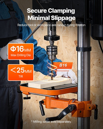 Tischbohrmaschine (304,8 mm), 750 W, Drehzahlregelung 340–2200 U/min, neigbarer Arbeitstisch (0–45°), LED-Arbeitsleuchte, Röntgenpositionierung, geeignet für Holz und Metall