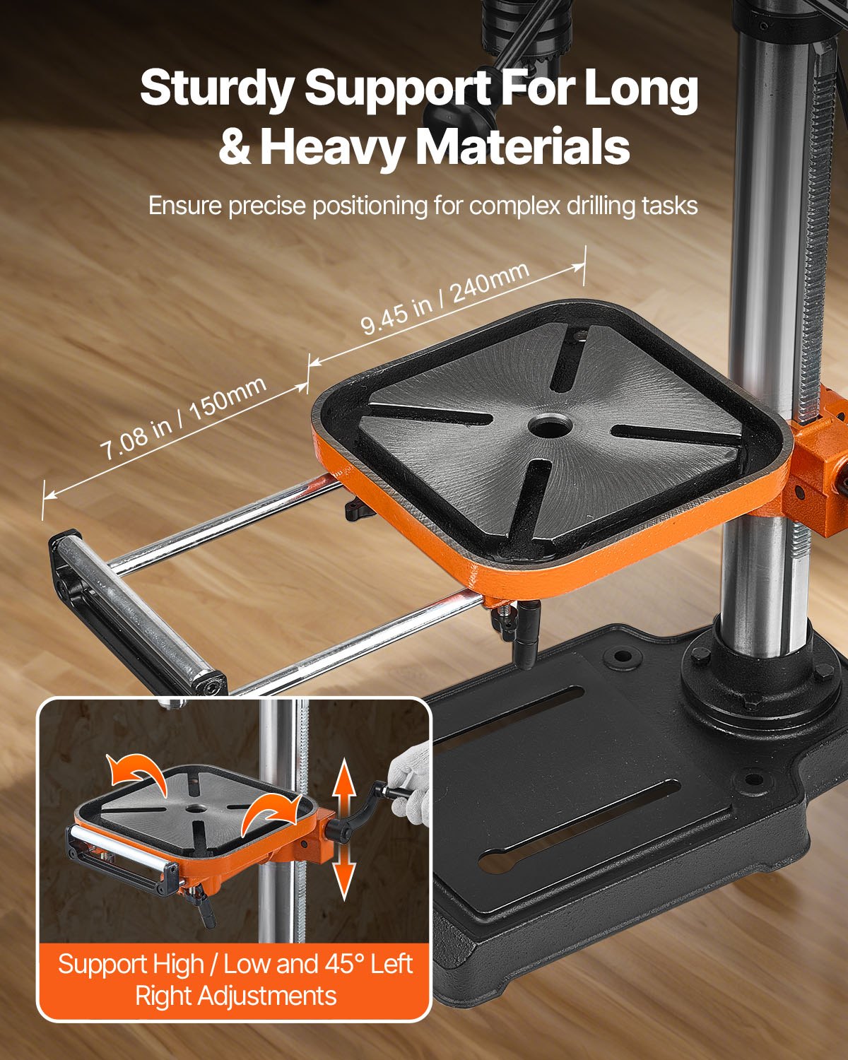 Tischbohrmaschine (304,8 mm), 750 W, Drehzahlregelung 340–2200 U/min, neigbarer Arbeitstisch (0–45°), LED-Arbeitsleuchte, Röntgenpositionierung, geeignet für Holz und Metall