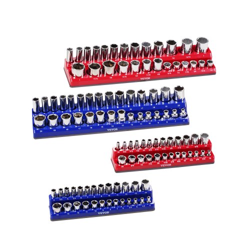 Magnetisches Steckdosen-Organizer-Set, 4-teilig, Steckdosen-Brickor, Blau und Rot für metrische SAE