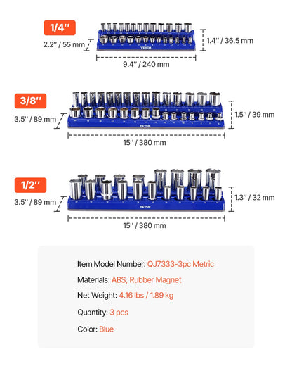 Magnetisches Steckdosen-Organizer-Set, 3-teilig, magnetische Steckdose, Ziegel oder Blau für metrisch
