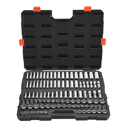 Socket Set, 104 Pieces, 9.5 mm Drive Socket Tool Set, Metric Size from 6 to 24 mm, Deep and Standard, Mechanic Tool Kit with Storage Case, Chrome Plated CR-V Alloy Steel, for Automotive Repair