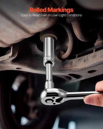 Steckschlüsselsatz, 76-teilig, 9,5-mm-Antrieb, Steckschlüssel- und Ratschenset, SAE und metrisch, tief und flach, Mechaniker-Werkzeugset mit Zubehör und Aufbewahrungskoffer, CR-V-Legierungsstahl, für Kfz-Reparaturen