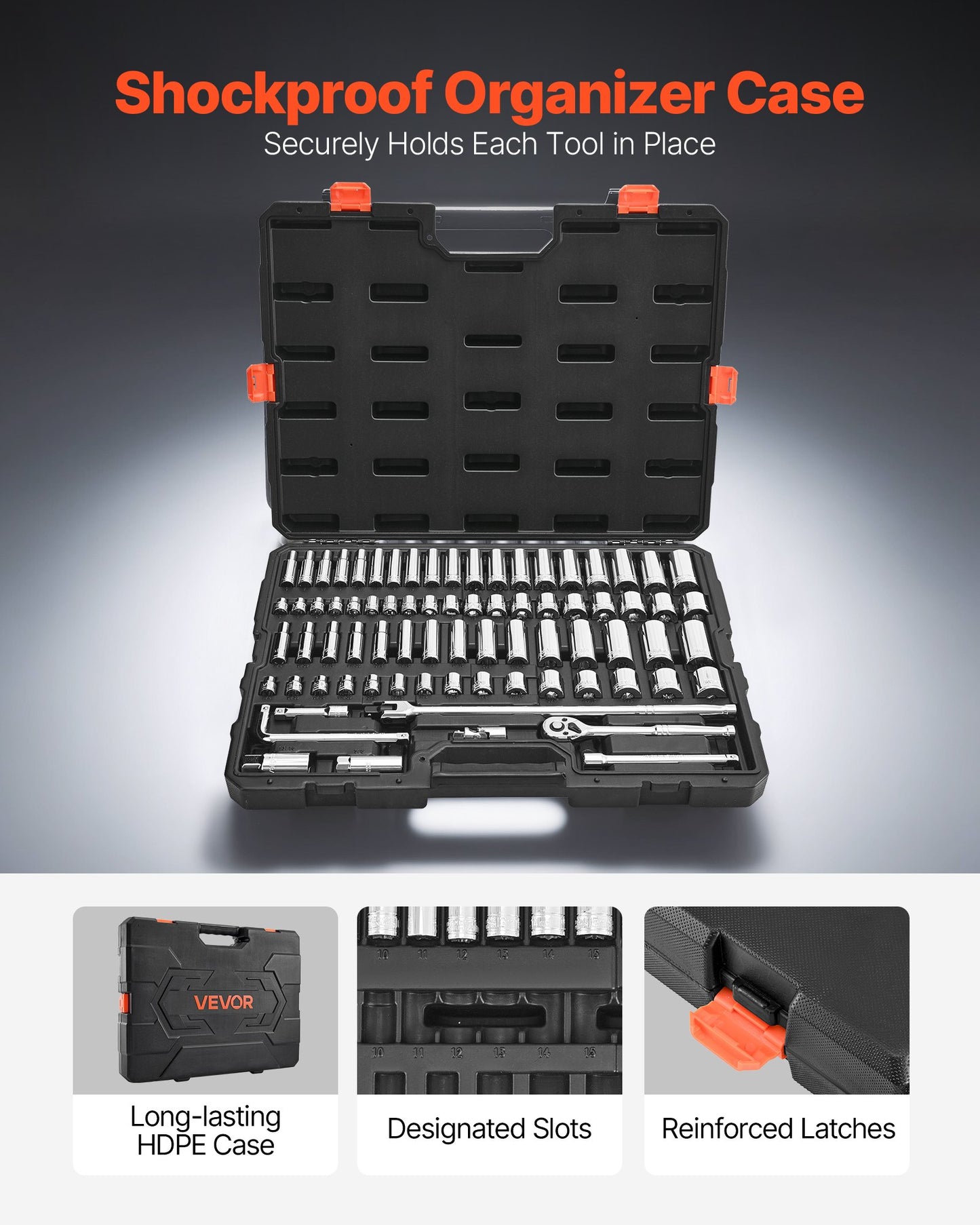 Steckschlüsselsatz, 76-teilig, 9,5-mm-Antrieb, Steckschlüssel- und Ratschenset, SAE und metrisch, tief und flach, Mechaniker-Werkzeugset mit Zubehör und Aufbewahrungskoffer, CR-V-Legierungsstahl, für Kfz-Reparaturen